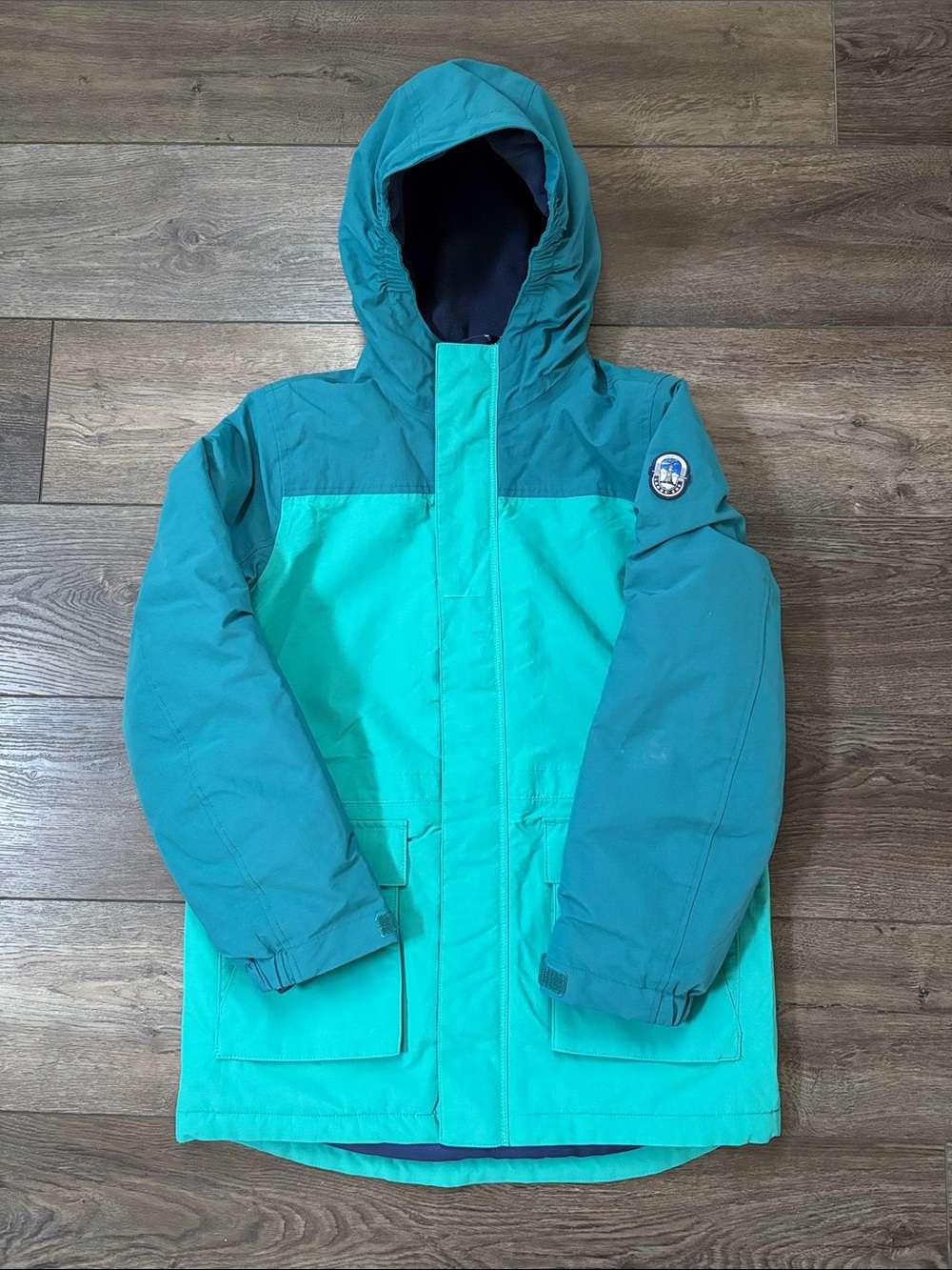 Kids Teal Waterproof Hooded Winter Jacket - Lands End Squall kids Large 10-12